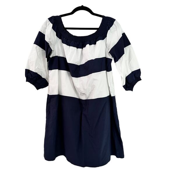 CROWN & IVY Striped Dress Loose Sz L Nautical Preppy Coastal 3/4 Sleeve Short - Picture 6 of 6